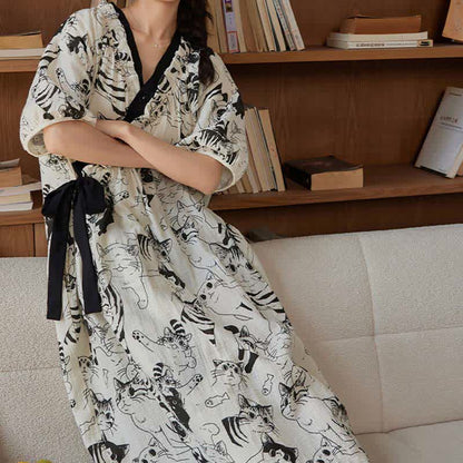 Ownkoti Country Style Padded Tie Nightgown with Pocket