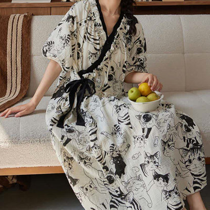 Ownkoti Country Style Padded Tie Nightgown with Pocket