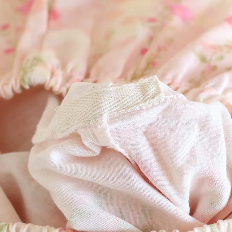 Ownkoti Rose Print Cotton Gauze Asymmetric Front Loungewear Set