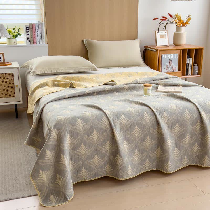 Ownkoti Pine Branch Cotton Gauze Reversible Bedspread
