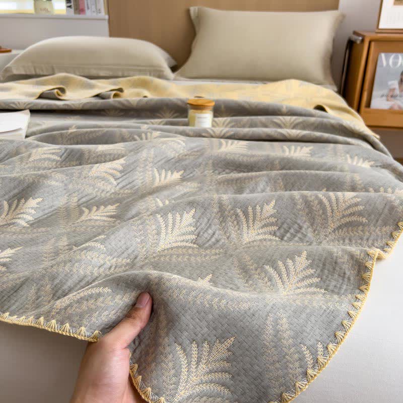 Ownkoti Pine Branch Cotton Gauze Reversible Bedspread