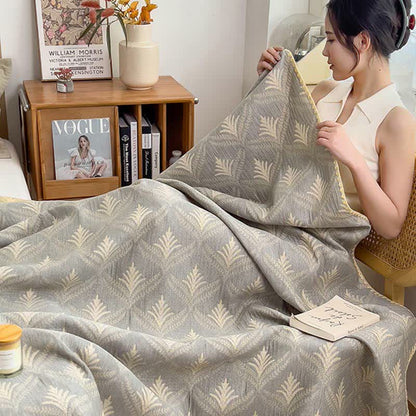 Ownkoti Pine Branch Cotton Gauze Reversible Bedspread