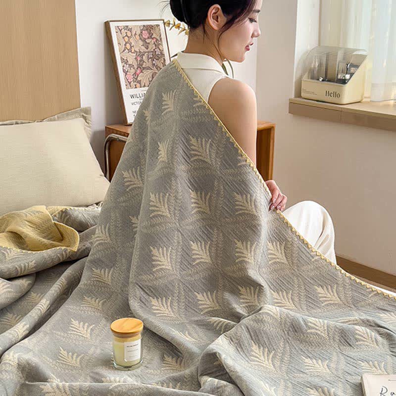 Ownkoti Pine Branch Cotton Gauze Reversible Bedspread