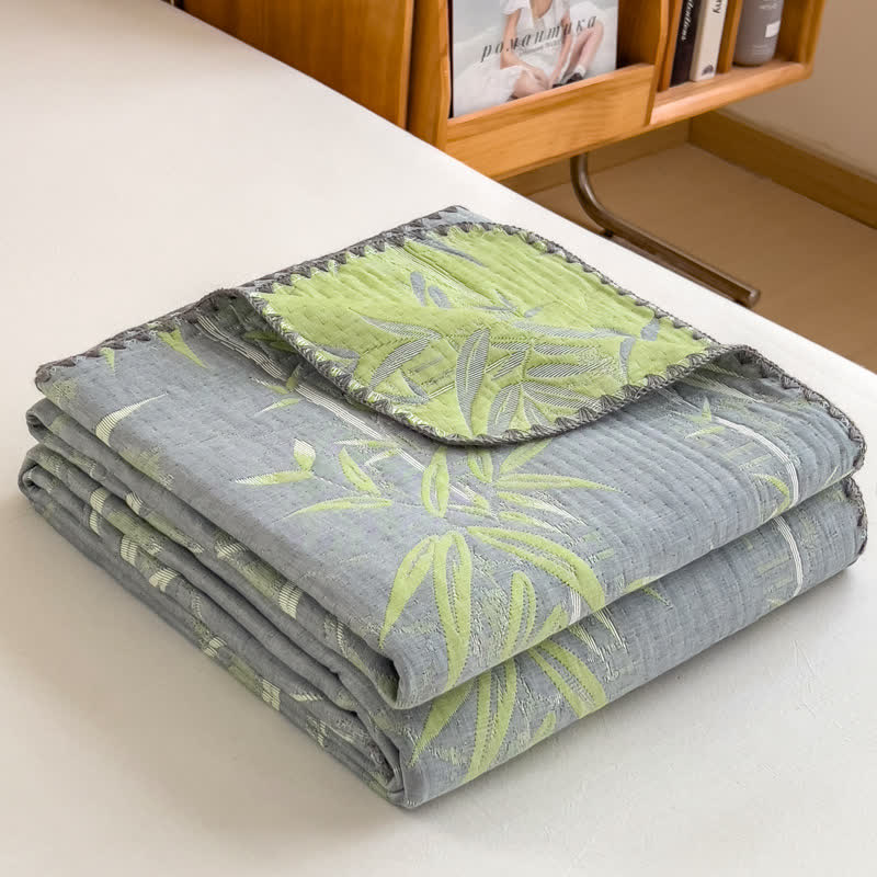 Ownkoti Bamboo Print Cotton Layers Gauze Reversible Coverlet