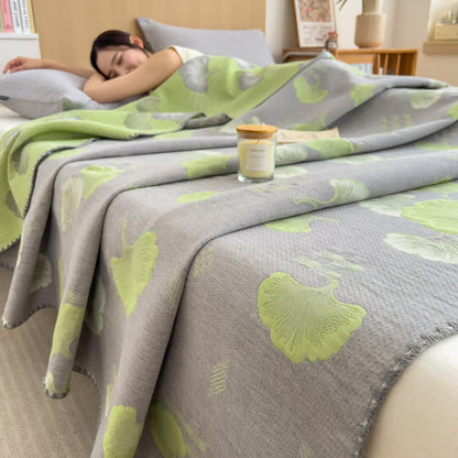 Ownkoti Ginkgo Leaf Cotton Layers Gauze Reversible Coverlet - Grey&Green - Queen - image 0