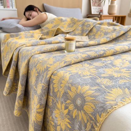 Ownkoti Sunflower Print Cotton Layers Gauze Reversible Coverlet