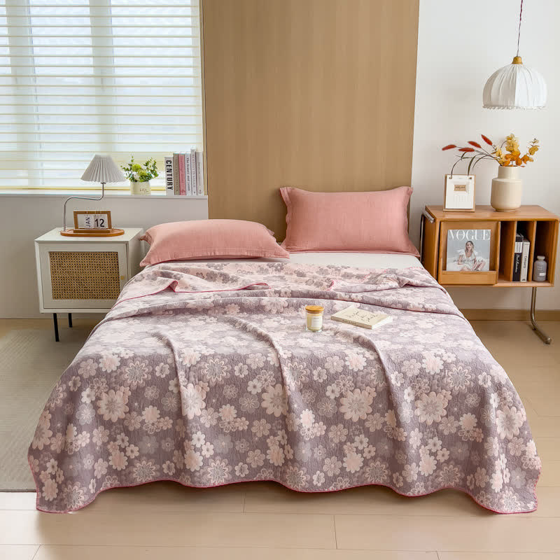 Ownkoti Rural Flower Cotton Layers Gauze Reversible Coverlet