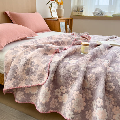Ownkoti Rural Flower Cotton Layers Gauze Reversible Coverlet