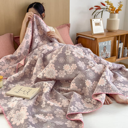 Ownkoti Rural Flower Cotton Layers Gauze Reversible Coverlet
