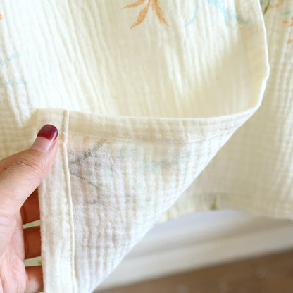 Ownkoti Plant Cotton Gauze Long Sleeve Nightgown with Pocket