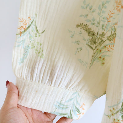 Ownkoti Plant Cotton Gauze Long Sleeve Nightgown with Pocket