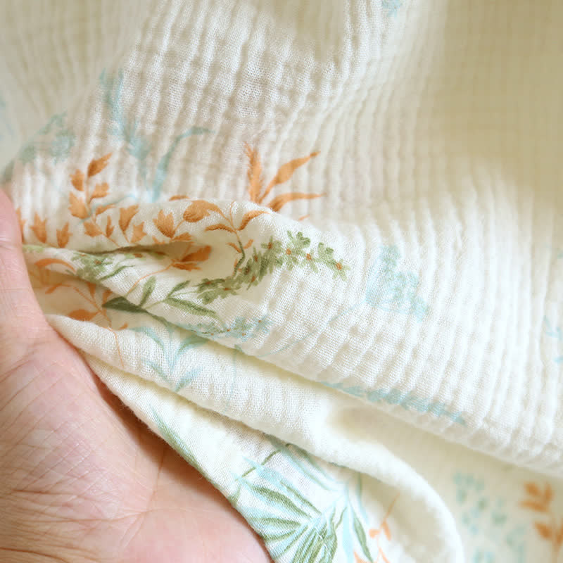 Ownkoti Plant Cotton Gauze Long Sleeve Nightgown with Pocket