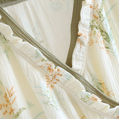 Ownkoti Plant Cotton Gauze Long Sleeve Nightgown with Pocket