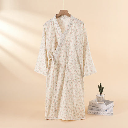 Ownkoti Floral Cotton Gauze Nightgown Home Wear