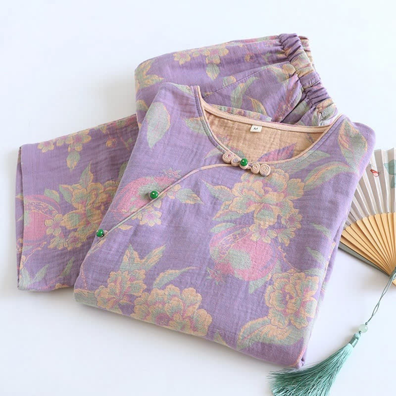 Ownkoti Elegant Vintage Yarn-dyed Jacquard Cotton Loungewear Set