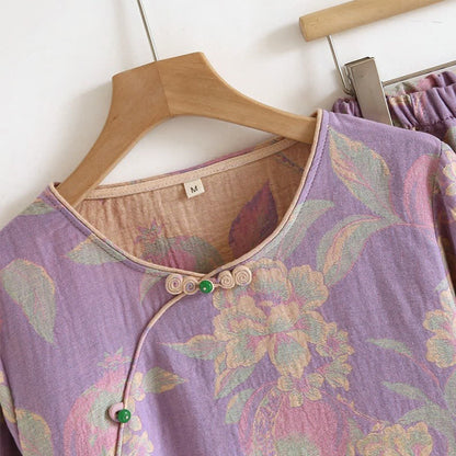 Ownkoti Elegant Vintage Yarn-dyed Jacquard Cotton Loungewear Set