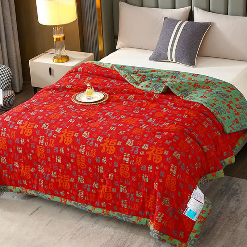 Ownkoti Retro Auspicious Reversible Summer Cotton Quilt