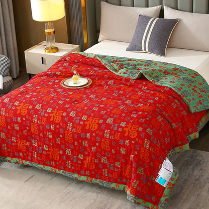 Ownkoti Retro Auspicious Reversible Summer Cotton Quilt