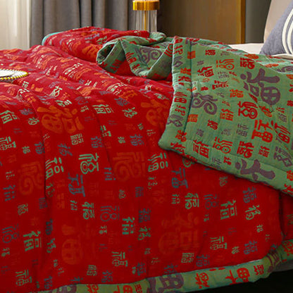 Ownkoti Retro Auspicious Reversible Summer Cotton Quilt