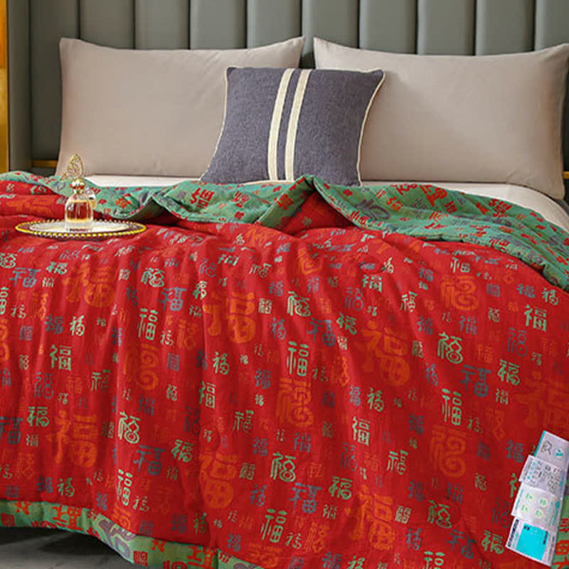 Ownkoti Retro Auspicious Reversible Summer Cotton Quilt