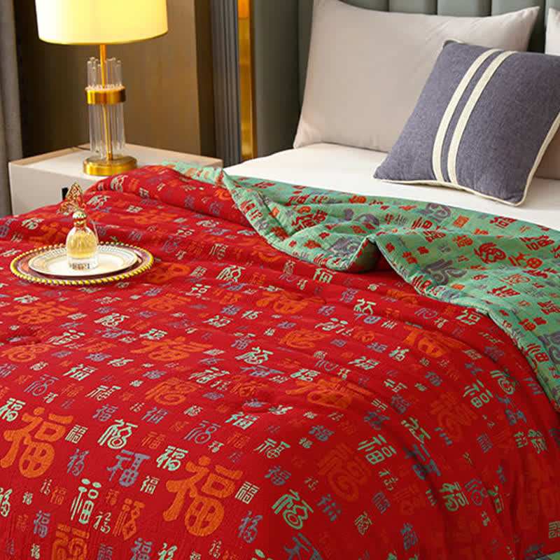 Ownkoti Retro Auspicious Reversible Summer Cotton Quilt