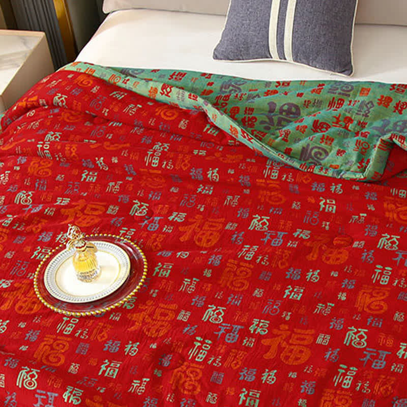 Ownkoti Retro Auspicious Reversible Summer Cotton Quilt