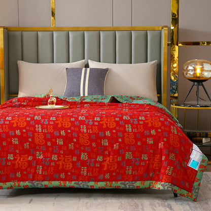 Ownkoti Retro Auspicious Reversible Summer Cotton Quilt