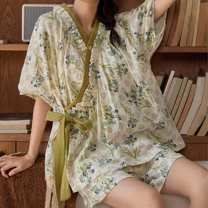 Ownkoti Pastoral Floral Short Sleeve Bra Free Pajama Set - image 2