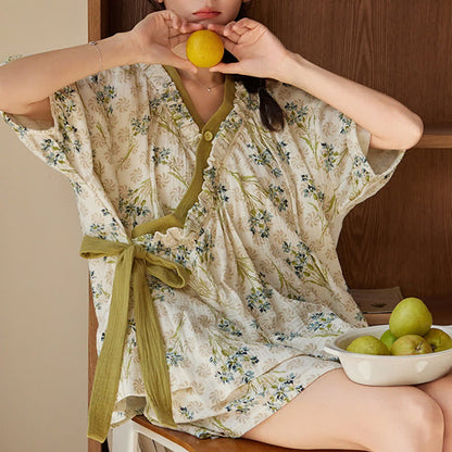Ownkoti Pastoral Floral Short Sleeve Bra Free Pajama Set - image 0