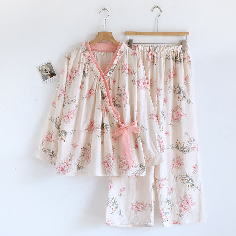Ownkoti Lily Flower Cotton Kimono Pajama Set - M - image 0