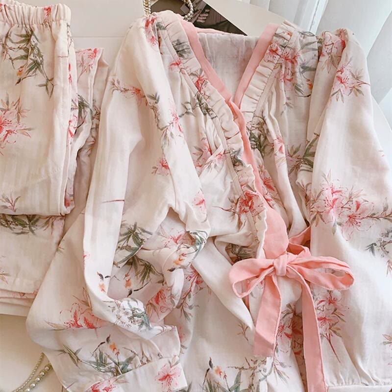 Ownkoti Lily Flower Cotton Kimono Pajama Set - image 3