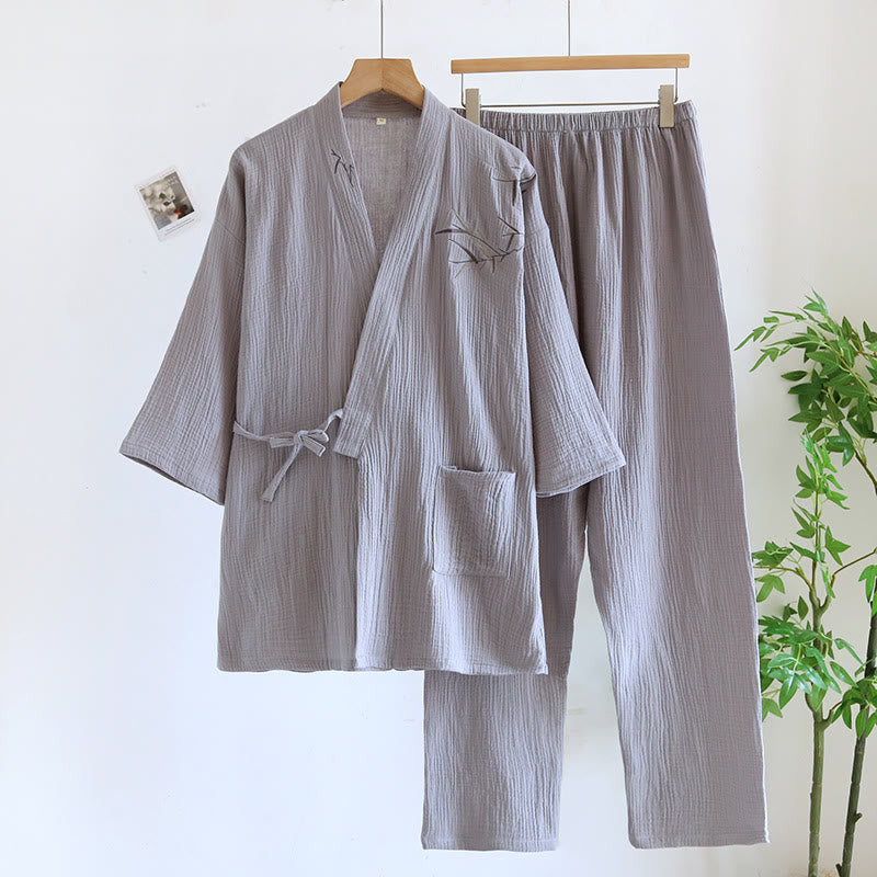 Ownkoti Unisex Bamboo Jacquard Kimono Pajama Set - Grey - XL - image 4