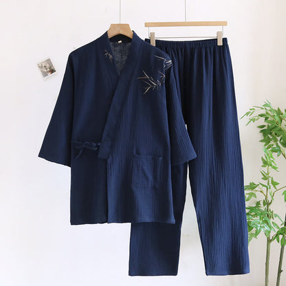 Ownkoti Unisex Bamboo Jacquard Kimono Pajama Set - Navy Blue - XL - image 1