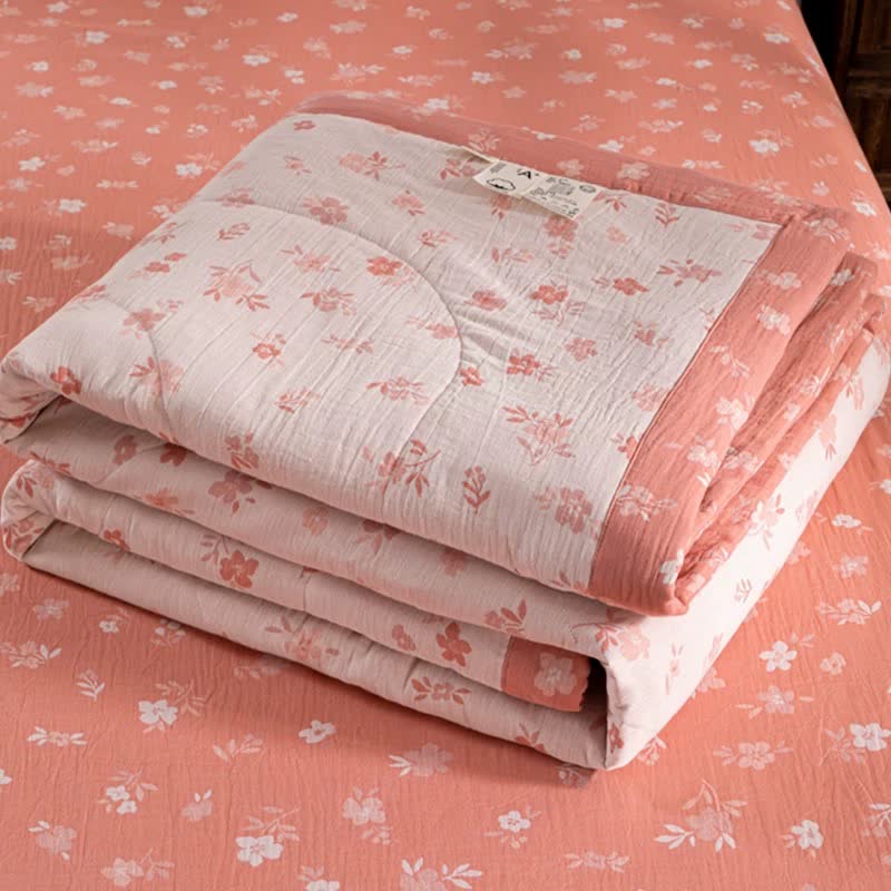 Ownkoti Pink Floral Double-layer Cotton Summer Quilt