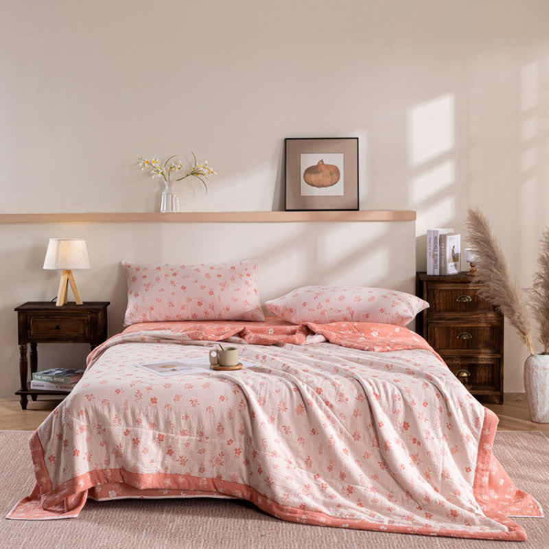 Ownkoti Pink Floral Double-layer Cotton Summer Quilt