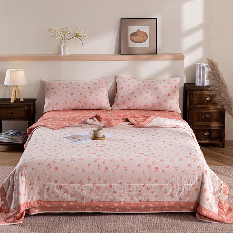 Ownkoti Pink Floral Double-layer Cotton Summer Quilt
