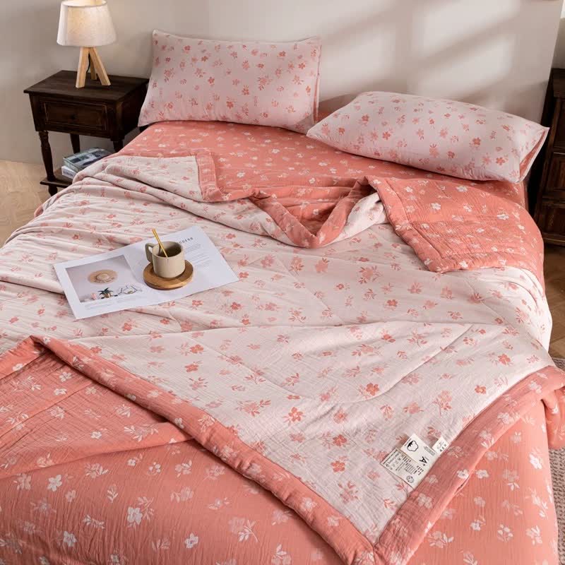 Ownkoti Pink Floral Double-layer Cotton Summer Quilt