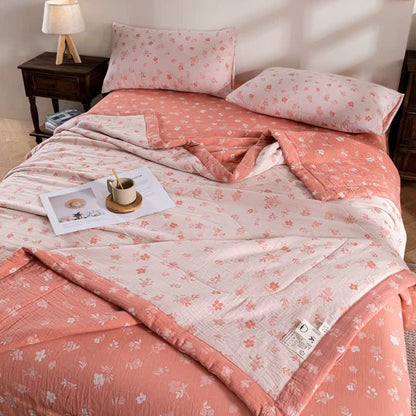Ownkoti Pink Floral Double-layer Cotton Summer Quilt