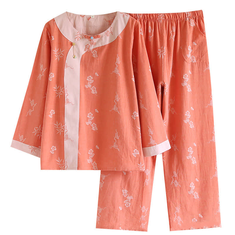 Ownkoti Vintage Cotton Yarn-dyed Jacquard Long Sleeve Loungewear