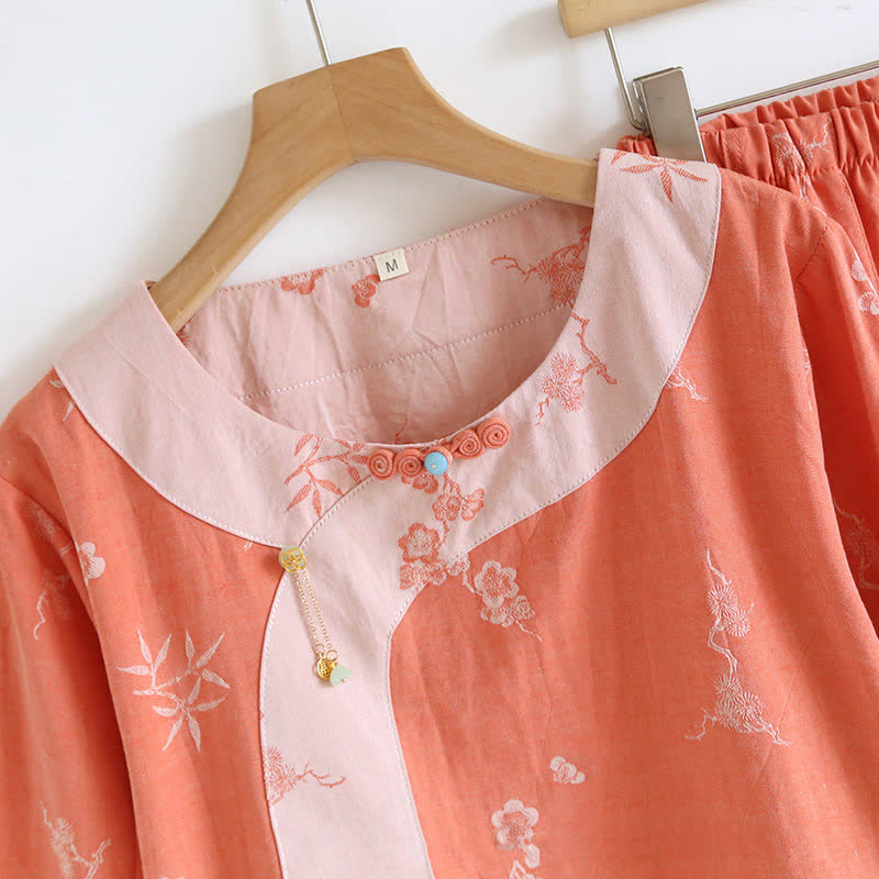 Ownkoti Vintage Cotton Yarn-dyed Jacquard Long Sleeve Loungewear