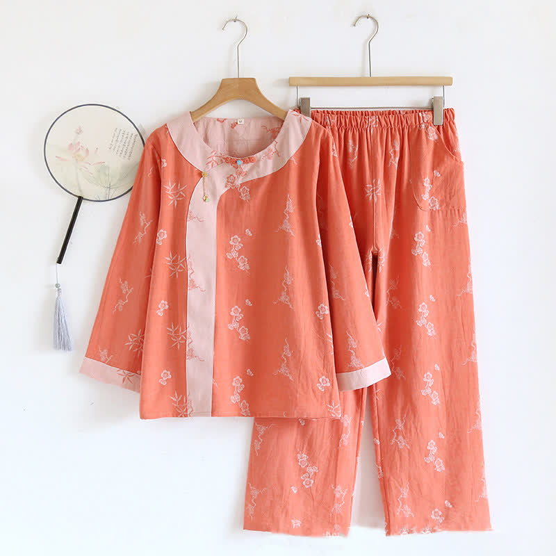 Ownkoti Vintage Cotton Yarn-dyed Jacquard Long Sleeve Loungewear