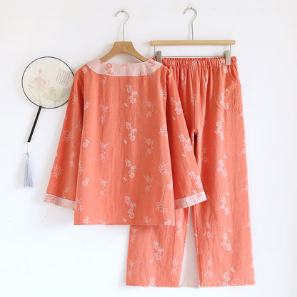 Ownkoti Vintage Cotton Yarn-dyed Jacquard Long Sleeve Loungewear