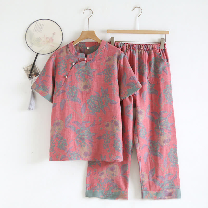 Ownkoti Cotton Yarn-dyed Retro Short-sleeve Loungewear Set - image 13