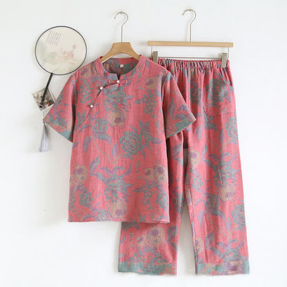 Ownkoti Cotton Yarn-dyed Retro Short-sleeve Loungewear Set - image 13