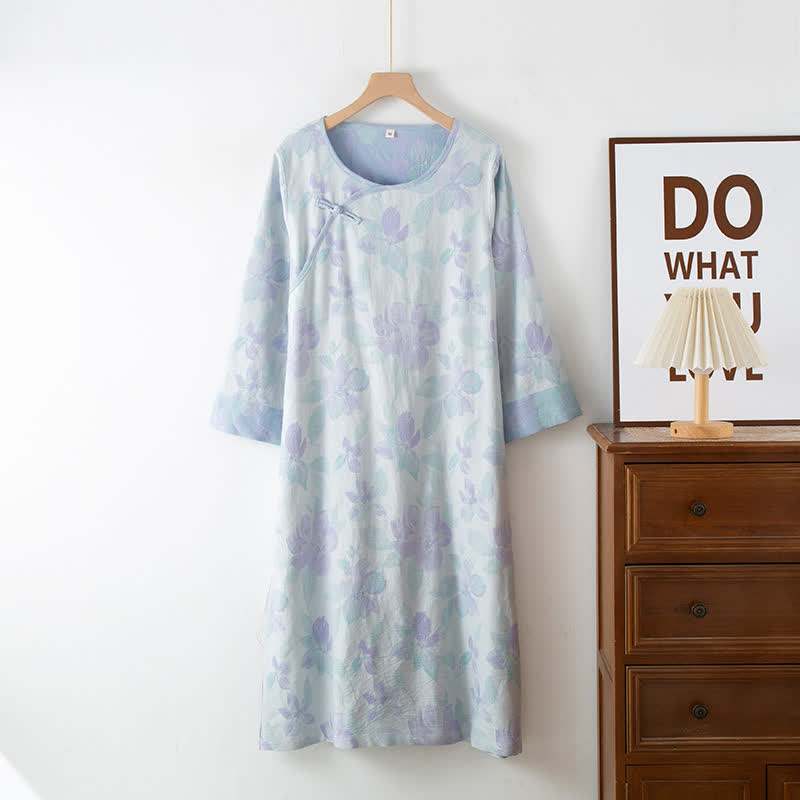 Ownkoti Vintage Yarn-dyed Cotton Round Neck Nightdress