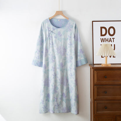 Ownkoti Vintage Yarn-dyed Cotton Round Neck Nightdress