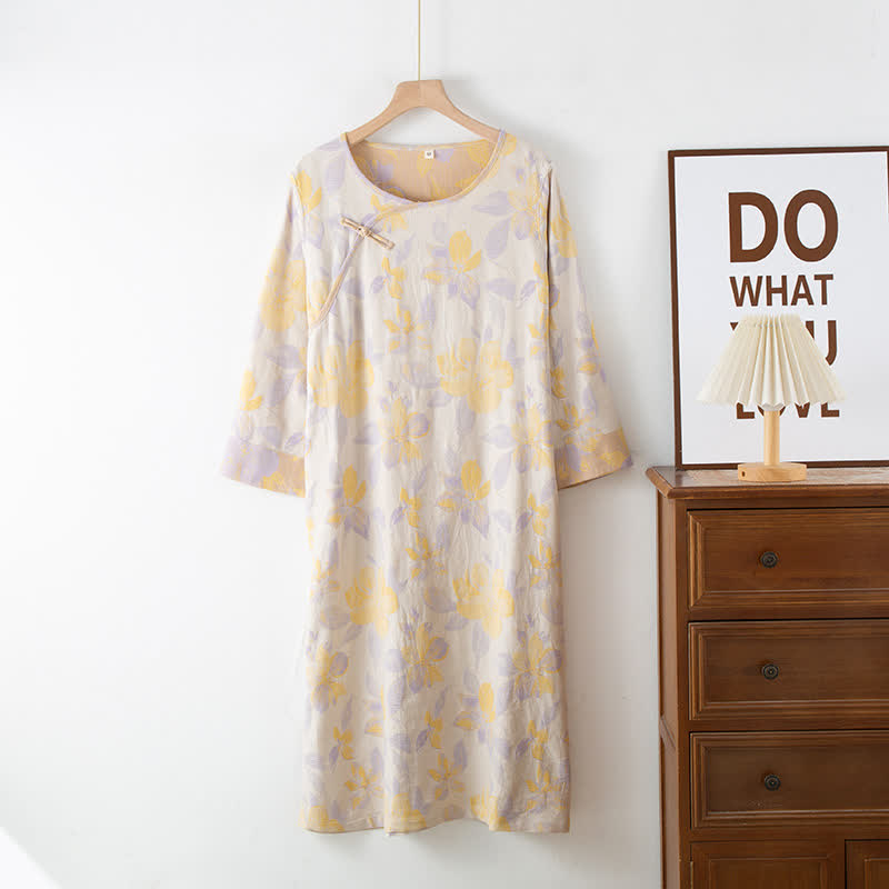 Ownkoti Vintage Yarn-dyed Cotton Round Neck Nightdress