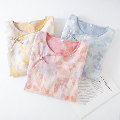 Ownkoti Vintage Yarn-dyed Cotton Round Neck Nightdress