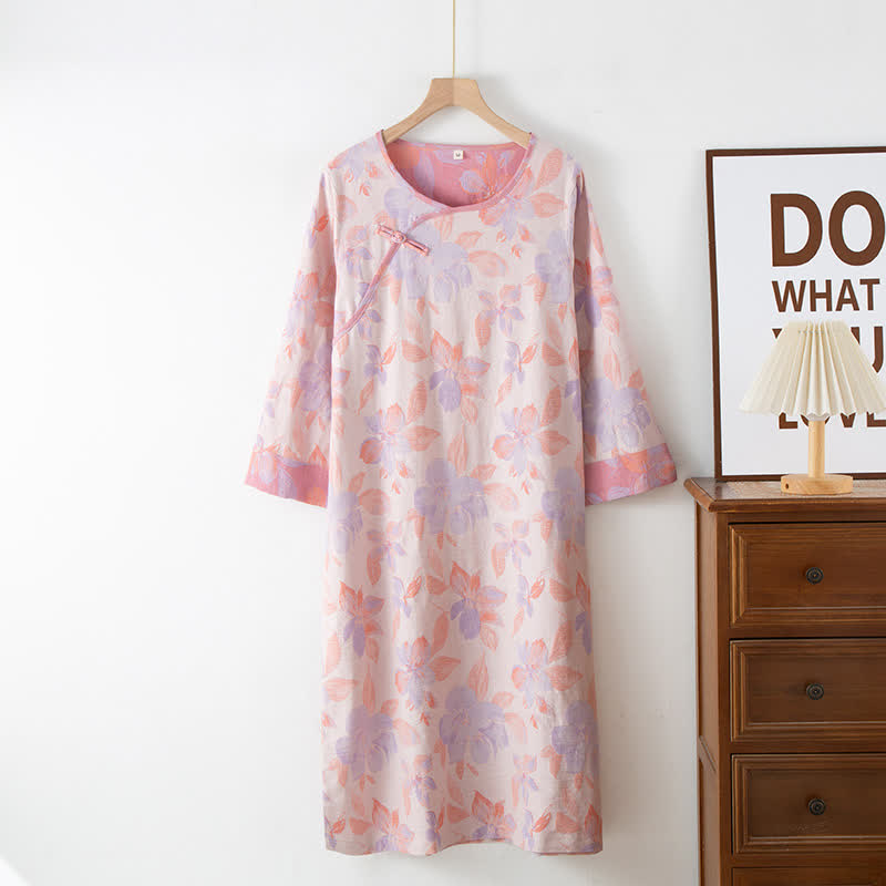 Ownkoti Vintage Yarn-dyed Cotton Round Neck Nightdress