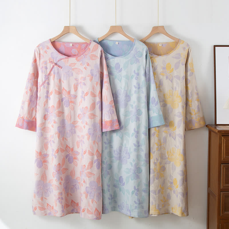 Ownkoti Vintage Yarn-dyed Cotton Round Neck Nightdress